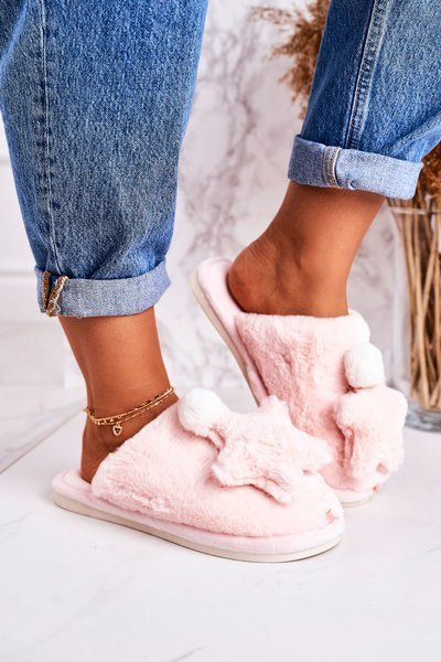 Women's Home Slippers With Fur And Star Light Pink Night-Night