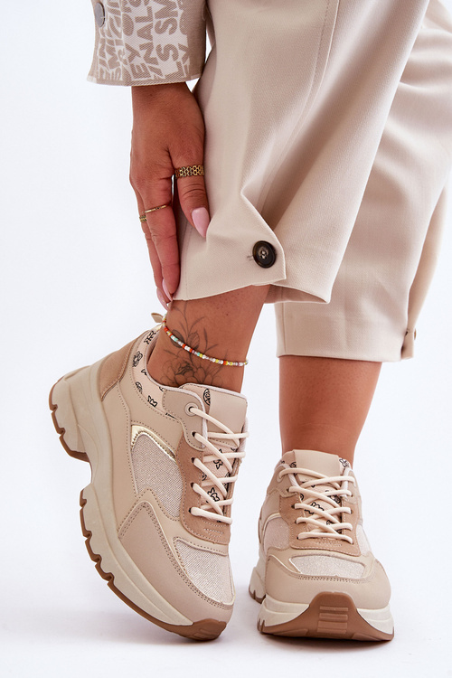 Platform Lace-Up Sport Shoes Beige Escape