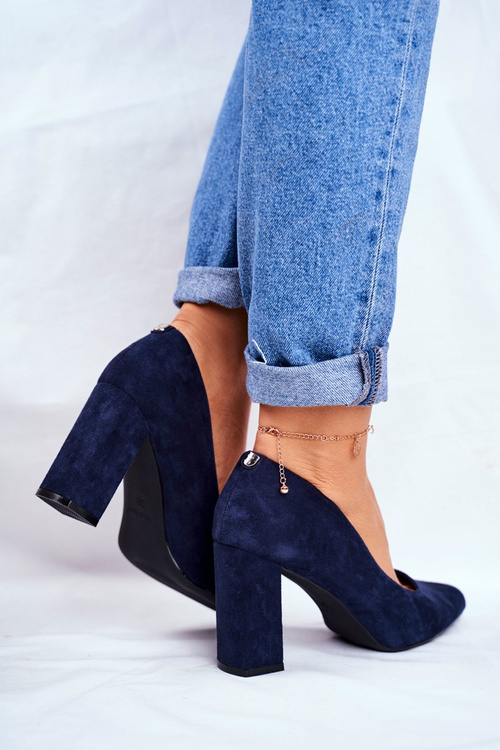 Suede Pumps On A Block Heel Sergio Leone PB216 Navy Blue