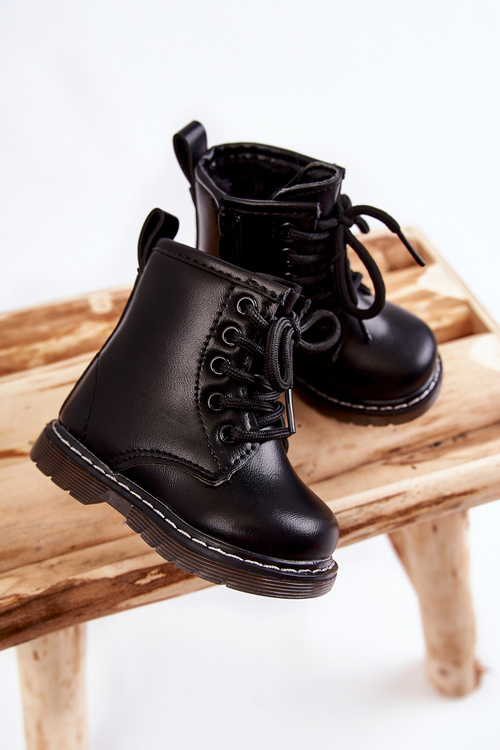 Children's Leather Boots With Zipper Black Omua