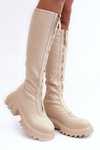 Leather Ankle Boots On Massive Platform With Zipper Beige Ringo