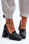 Czółenka Skóra Wysoki Obcas Czarne Alisa M046