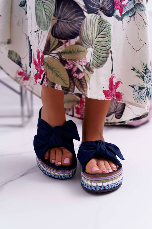 Women's Flip-Flops With Doodles Thick Soles Navy Blue Milady