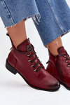 Low insulated ankle boots with zipper and decoration burgundy Nevalia