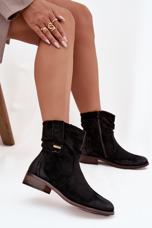 Women's ankle boots with low heel with wrinkling warm black Gracia