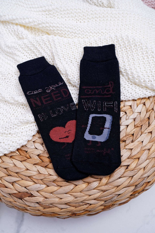 Women's Non-Slip Socks Warm Black All You Need Is Love And WiFi