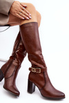 Women's knee-high boots with buckle and fur lining in brown Sendilia