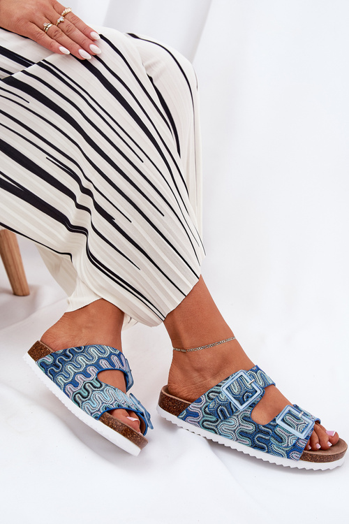 Women's Slippers With Buckles And Glitter S.Barski RB51-006 Blue