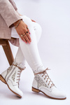 Women's Leather Zipper Boots Left Shoes 3186 White Peas