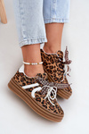 Damskie Sneakersy Z Przypinkami Na Platformie Panterka Brązowe Vinness