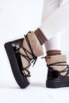 Women's Fashionable Lace-up Snow Boots Beige and Black Carrios