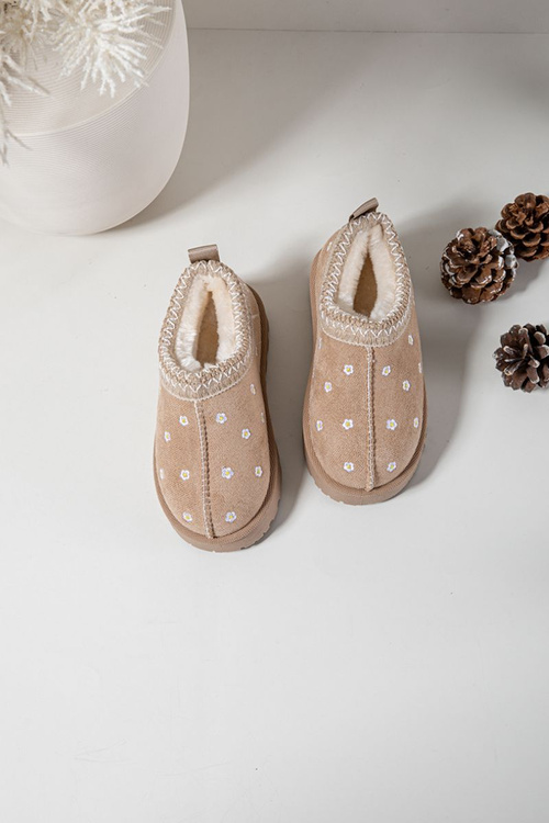 Children's snow boots with flowers lined with fur beige Palina