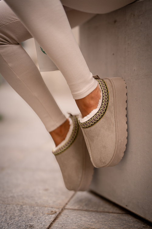 Women's Platform Winter Boots Insulated With Fur Green Straps