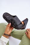 Fashionable women's slippers on a massive platform Black Lorette