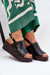 Women Sandals Made Of Eco Leather On Platform And Wedge Black Leaniria