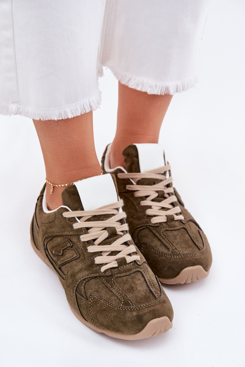 Ladies Sports Shoes Made Of Eco Suede Dark Green Dorella