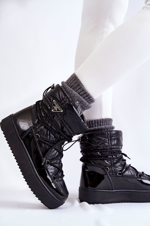 Women's Fashionable Lace-up Snow Boots Black Carrios