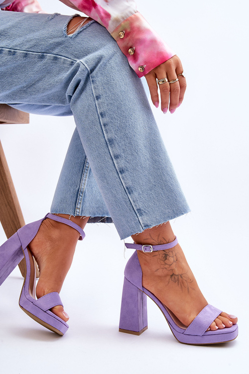 Fashionable Suede Square Heel Sandals Violet Merila