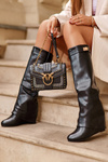 Leather Knee-High Boots On Platform Heel Black Rorezena