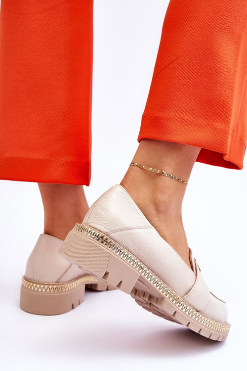 Elegant Leather Loafers Light Beige Laverne