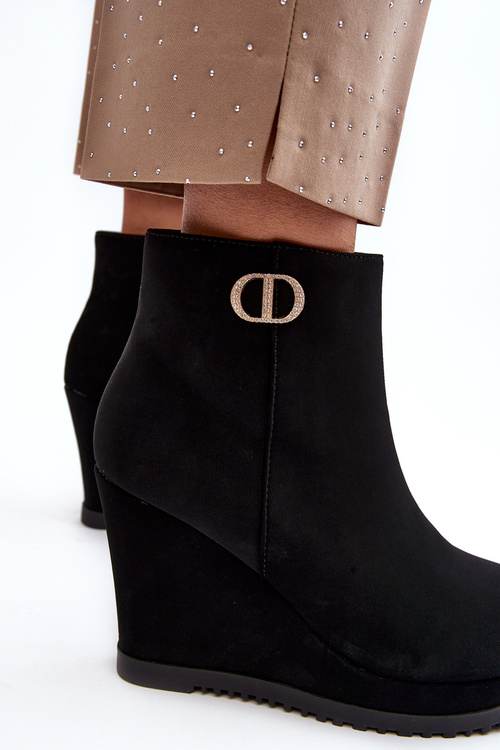 Women's Wedge Boots With Small Decoration Black Bertolina