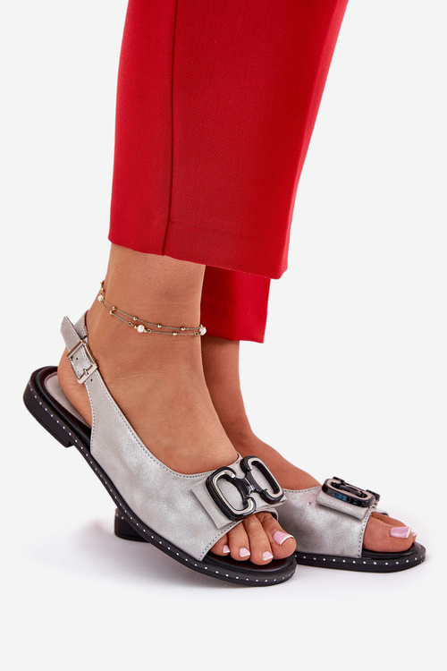 Flat Sandals With Decoration Eco Leather Silver Lilria