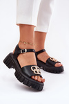 Women's Leather Sandals With Gold Detail Vinceza 79541 Black
