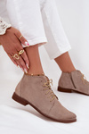 Suede Flat Heel Ankle Boots Cappuccino Zazoo 4078