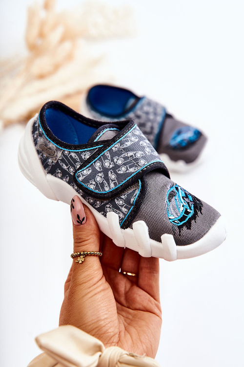 Buty Papcie Rzepy Samochodzik Szaro-Niebieskie Befado 273X339 