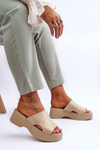 Women's Leather Platform Sandals Beige Lucami