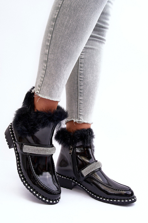 Women's Flat Heel and Platform Ankle Boots Black Linestta