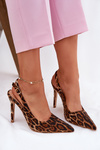 Embellished Stiletto Sandals Leopard Brown Kemonia