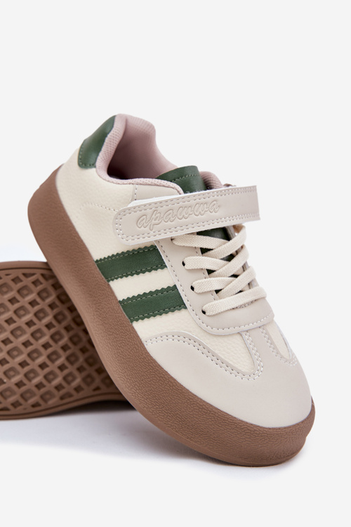 Dziecięce Sneakersy Na Platformie Beżowo-Zielone Sopiaella