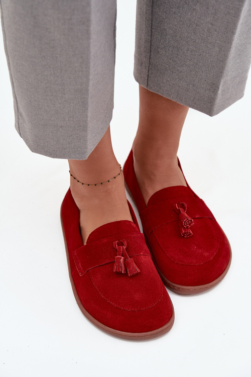 Damskie Mokasyny Barefoot Z Naturalnego Zamszu Czerwone Zazoo 322