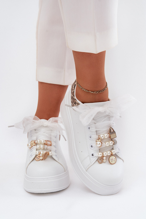 Women's Platform Sneakers With Rhinestones White Panther Ocerdia