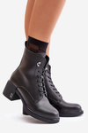 Lace Up Women's Heeled Boots Made Of Natural Leather Insulated Black Vinceza 91110