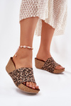 Zazoo 40289 Leather Women's Slides On Cork Wedge Leopard