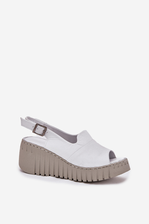 Women's Sandals Made Of Natural Leather On Wedge White Artiker 54C0786