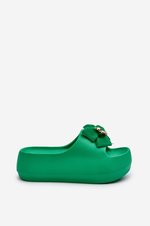 Women's Foam Flip Flops with Green Bow Salessa