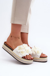 Women's Platform Sandals Adorned with Flowers White Nodina