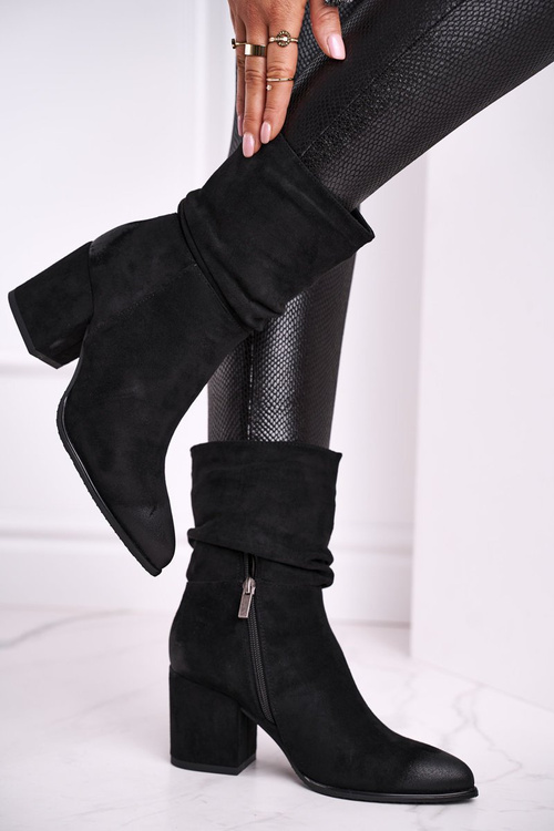 Botki Damskie Na Słupku Eko-Zamsz Czarne Up Side