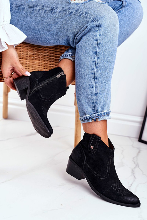 Botki Skórzane Obcas Słupek Big Star Czarne GG274329