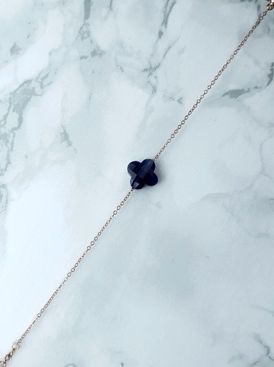 Women's Chain Bracelet Navy Blue Clover Gold Memphis