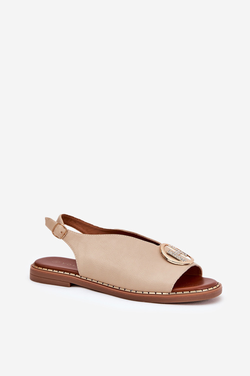 Flat elegant sandals with decoration beige Iseliria