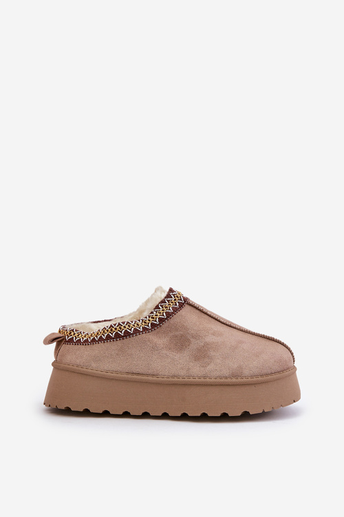 Snow slippers on a platform with embroidery dark beige Tamilda