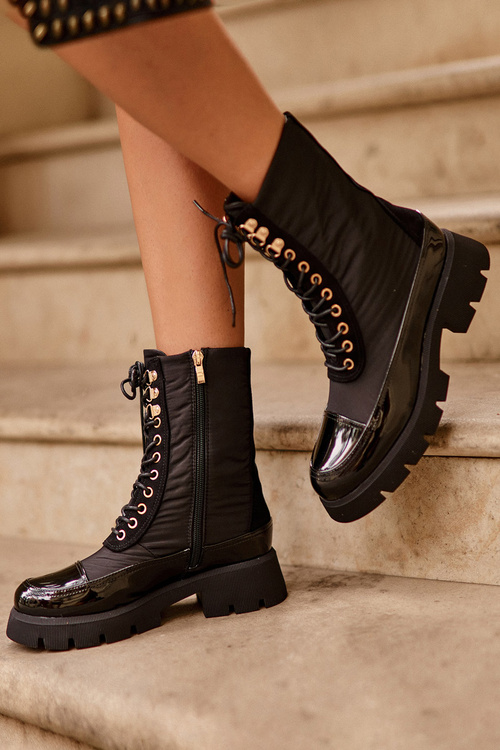 Women's Insulated Work Boots Flat Heel Black Saranema