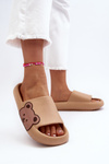 Women's Lightweight Foam Slippers with Bear Motif Dark Beige Parisso