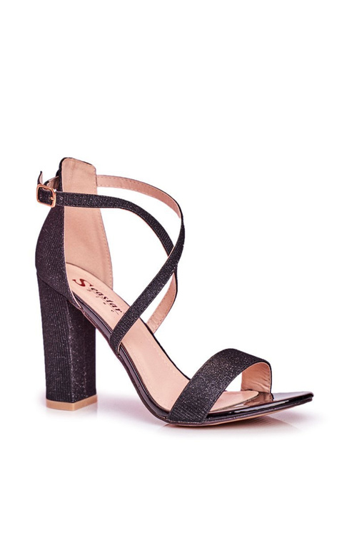 Sandały Damskie Na Słupku Brokatowe Czarne Vivi