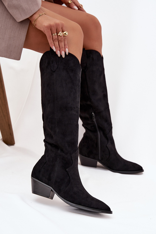 Eco Suede Cowboy Boots Women's Heeled Black Jenaya
