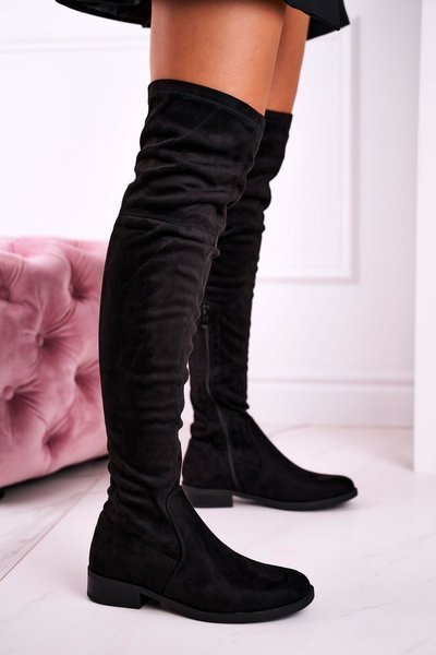 Women's High Boots Above The Knee Suede Black Rebecca